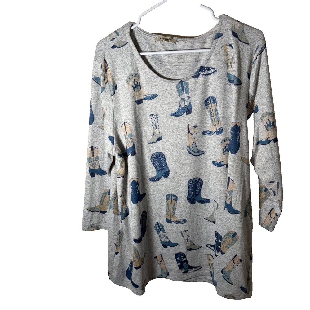 Astrologie T-Shirt Women's XXL Gray Rhinestone Western Boot 3/4 Sleeve Casual